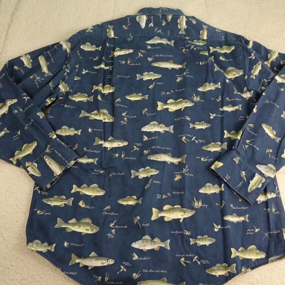 Nautica Blue Multi Species Fish L/S Shirt Large - Picture 2 of 5